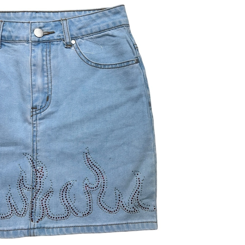 Superdown Revolve Rhinestone Flame Denim Mini Ski… - image 4